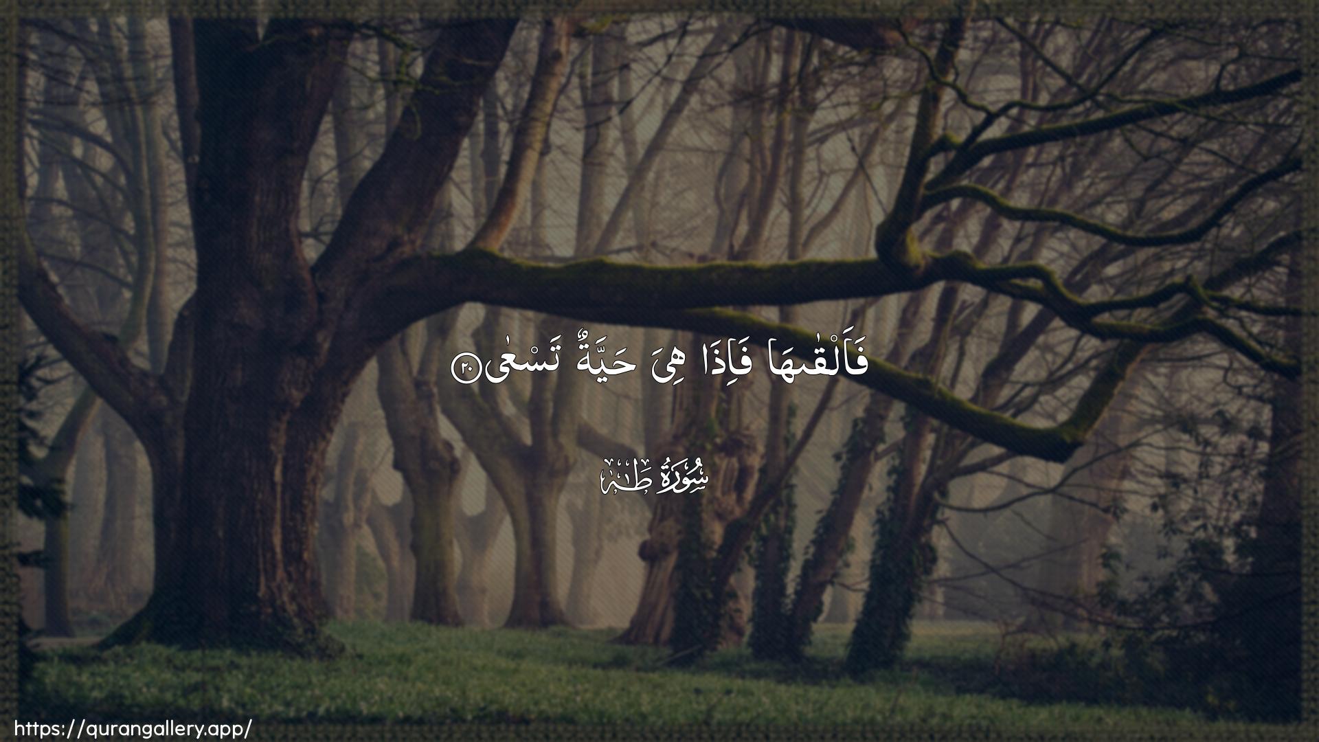 Surah Taa-Haa Ayah 20 of 20 HD Wallpaper: Download Beautiful horizontal Quran Verse Image | Faalqaha fa-itha hiya hayyatuntasAAa