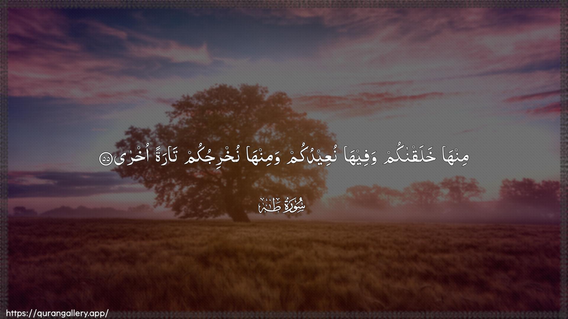 Surah Taa-Haa Ayah 55 of 20 HD Wallpaper: Download Beautiful horizontal Quran Verse Image | Minha khalaqnakum wafeehanuAAeedukum waminha nukhrijukum taratan okhra