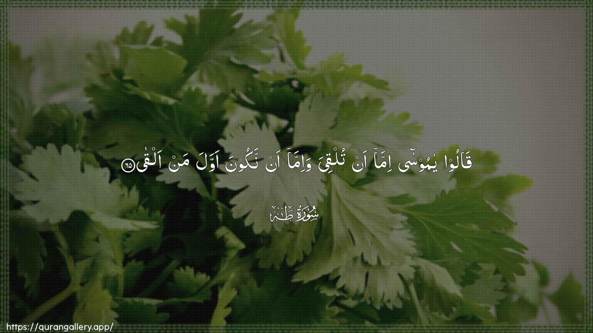 Surah Taa-Haa Ayah 65 of 20 HD Wallpaper: Download Beautiful horizontal Quran Verse Image | Qaloo ya moosa immaan tulqiya wa-imma an nakoona awwala man alqa