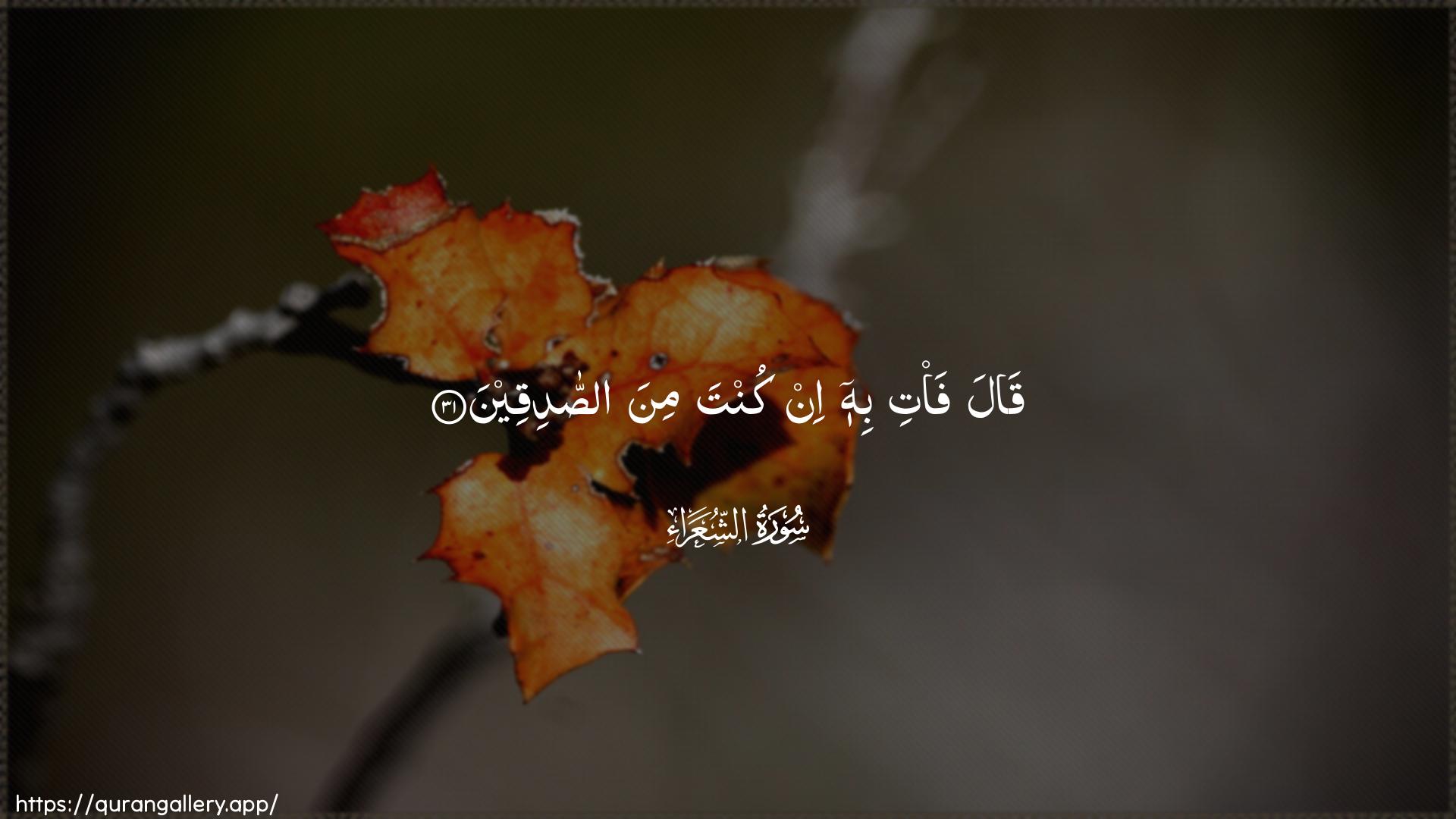 Surah Ash-Shu"araa Ayah 31 of 26 HD Wallpaper: Download Beautiful horizontal Quran Verse Image | Qala fa/ti bihi in kunta mina assadiqeen