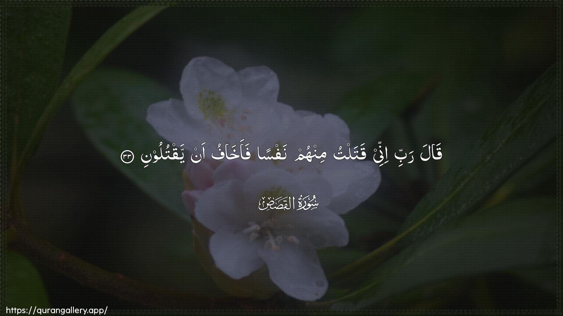 Surah Al-Qasas Ayah 33 of 28 HD Wallpaper: Download Beautiful horizontal Quran Verse Image | Qala rabbi innee qataltu minhumnafsan faakhafu an yaqtuloon