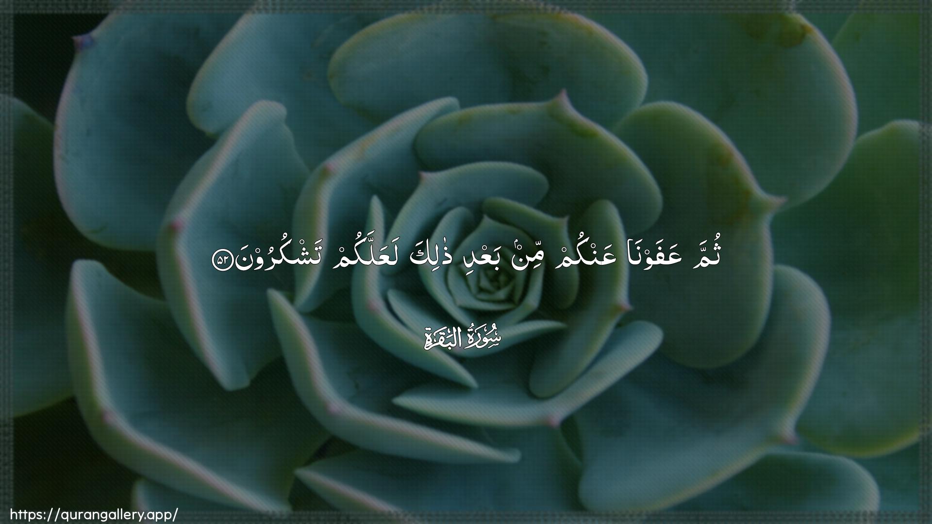 Surah Al-Baqara Ayah 52 of 2 HD Wallpaper: Download Beautiful horizontal Quran Verse Image | Thumma AAafawna AAankum min baAAdi thalikalaAAallakum tashkuroon