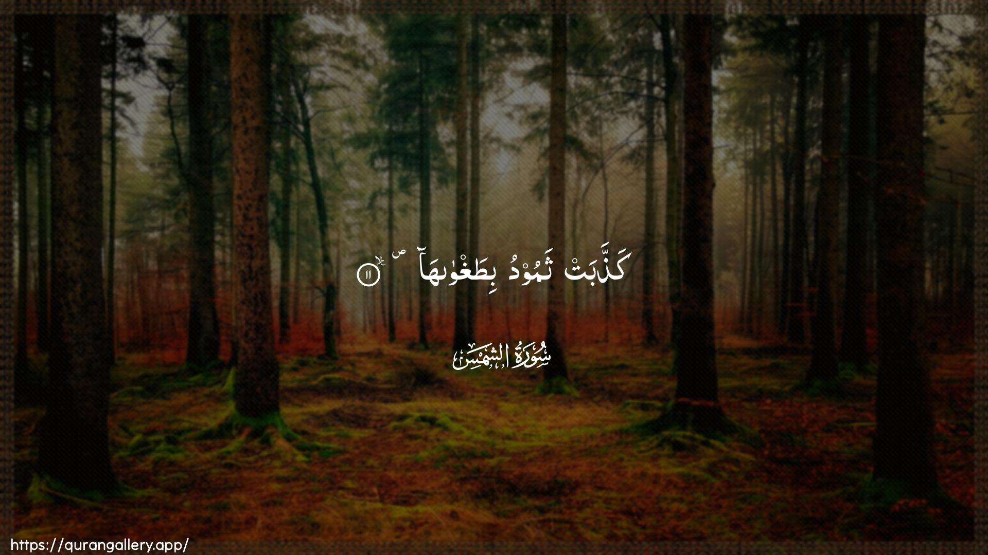 Surah Ash-Shams Ayah 11 of 91 HD Wallpaper: Download Beautiful horizontal Quran Verse Image | Kaththabat thamoodu bitaghwaha