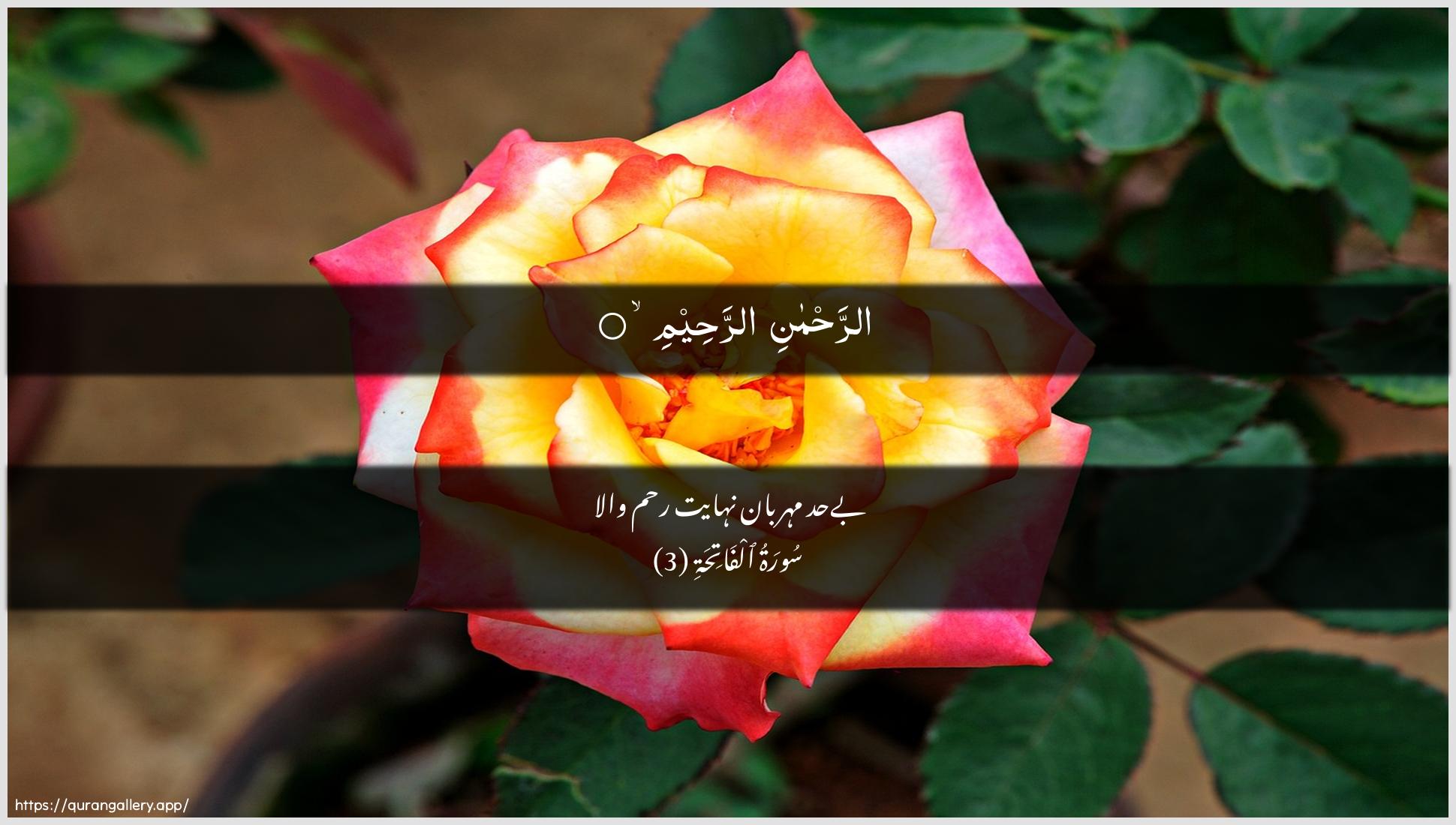 Surah Al-Faatiha Ayah 3 of 1 HD Wallpaper: Download Beautiful horizontal Quran Verse Image | Arrahmani arraheem