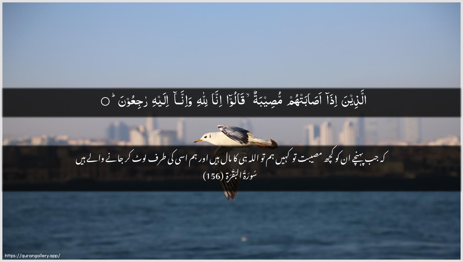 Surah Al-Baqara Ayah 156 of 2 HD Wallpaper: Download Beautiful horizontal Quran Verse Image | Allatheena itha asabat-hummuseebatun qaloo inna lillahi wa-innailayhi rajiAAoon