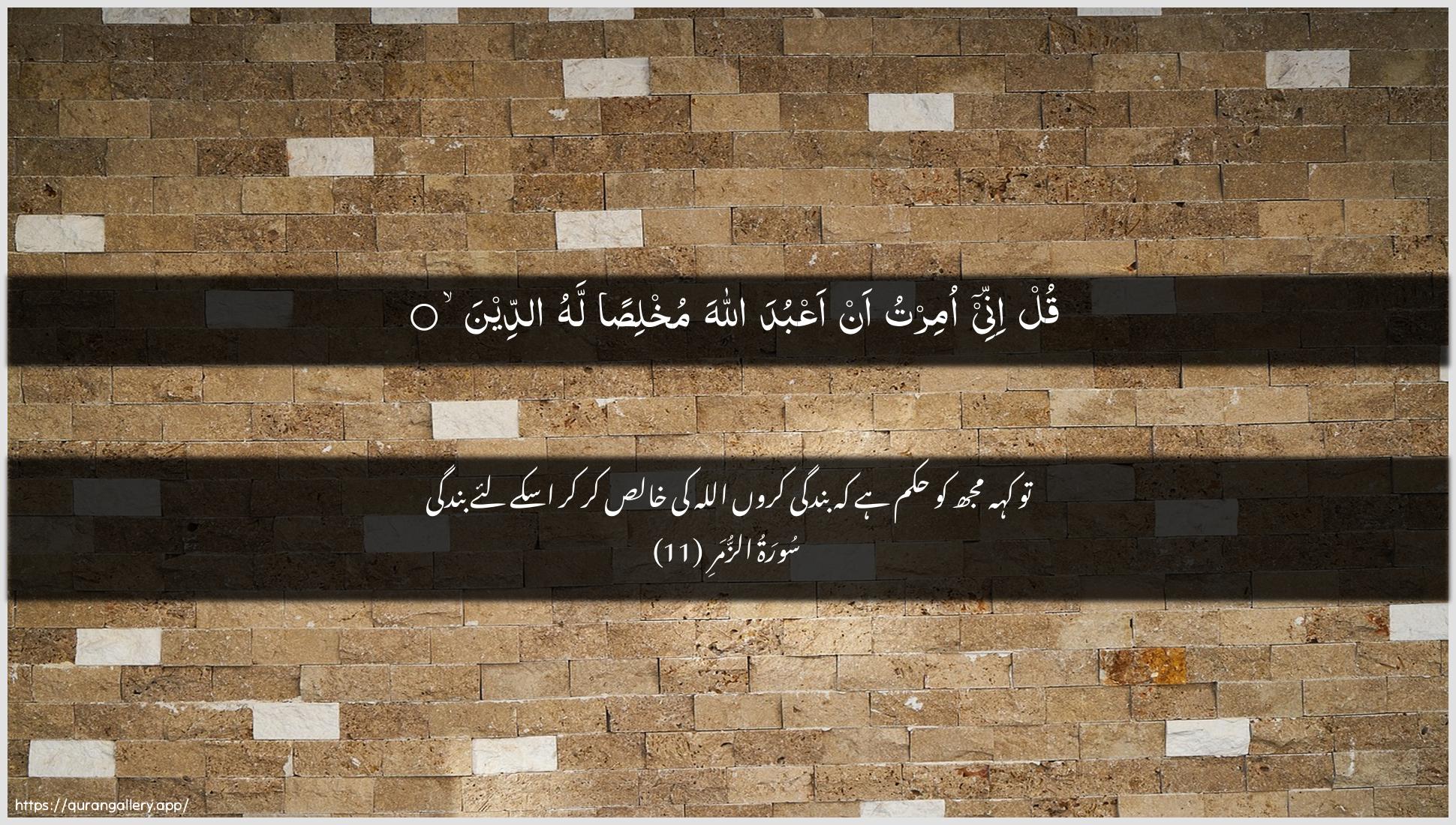 Surah Az-Zumar Ayah 11 of 39 HD Wallpaper: Download Beautiful horizontal Quran Verse Image | Qul innee omirtu an aAAbuda Allahamukhlisan lahu addeen