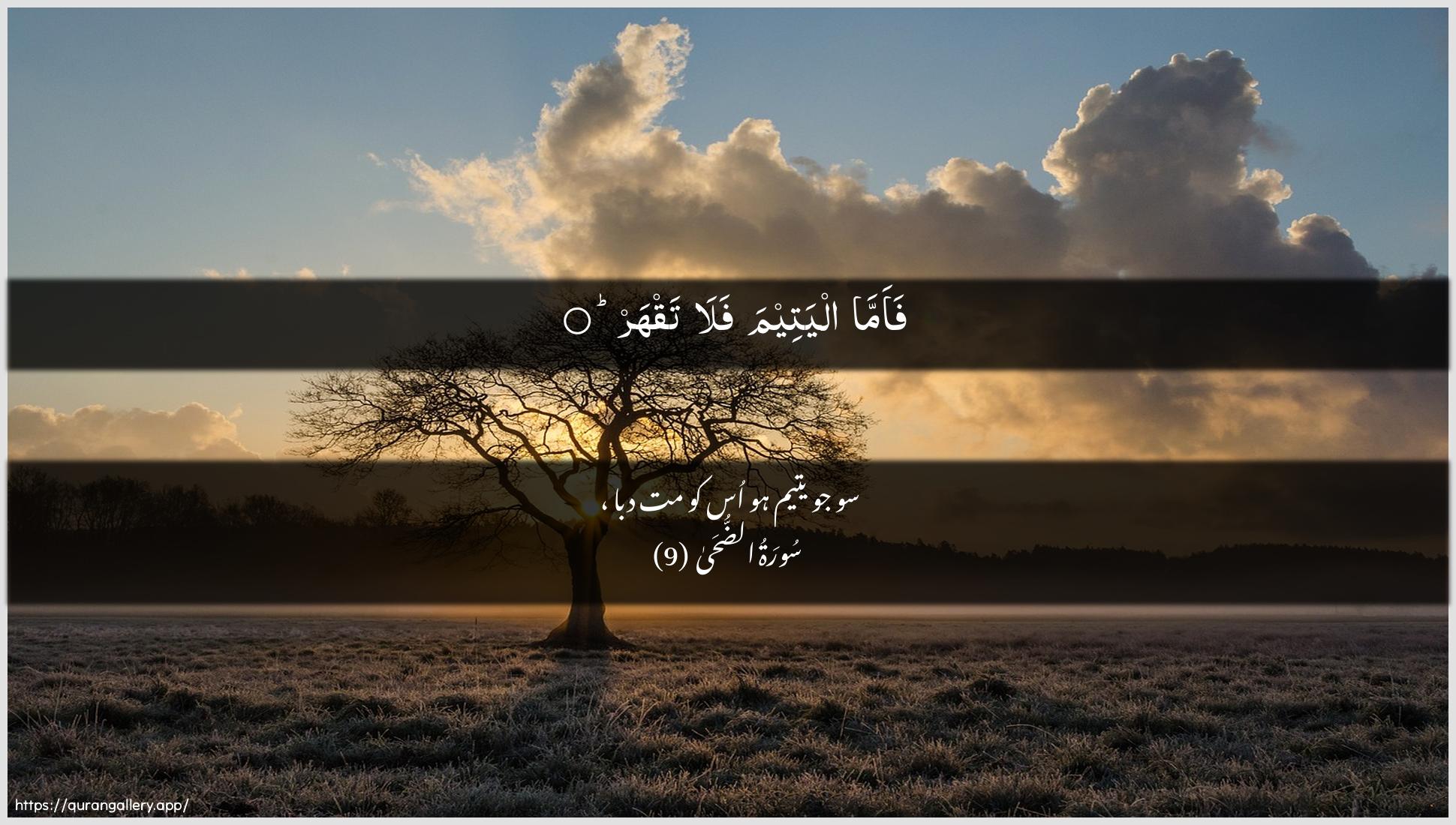 Surah Ad-Dhuhaa Ayah 9 of 93 HD Wallpaper: Download Beautiful horizontal Quran Verse Image | Faamma alyateema fala taqhar