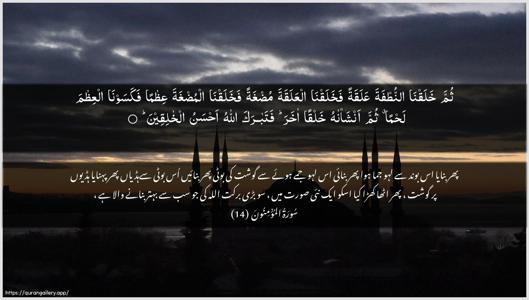 Al-Muminoon Ayah 14 - Arabic + Urdu wallpaper
