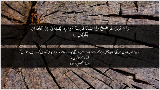 Al-Qasas Ayah 34 - Arabic + Urdu wallpaper