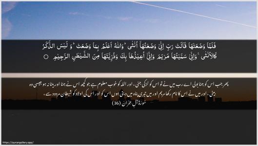 Aal-i-Imraan Ayah 36 - Arabic + Urdu wallpaper