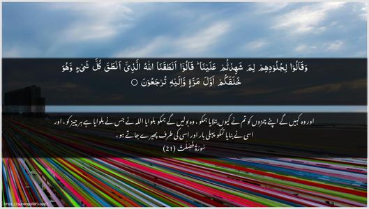 Fussilat Ayah 21 - Arabic + Urdu wallpaper