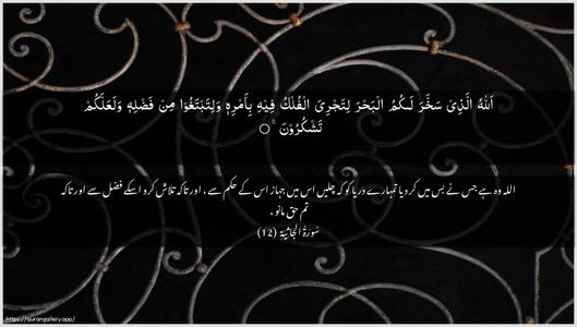 Al-Jaathiya Ayah 12 - Arabic + Urdu wallpaper