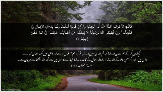 Al-Hujuraat Ayah 14 - Arabic + Urdu wallpaper