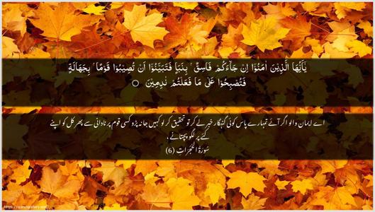 Al-Hujuraat Ayah 6 - Arabic + Urdu wallpaper