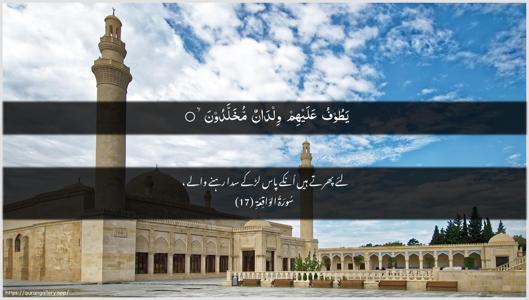 Al-Waaqia Ayah 17 - Arabic + Urdu wallpaper