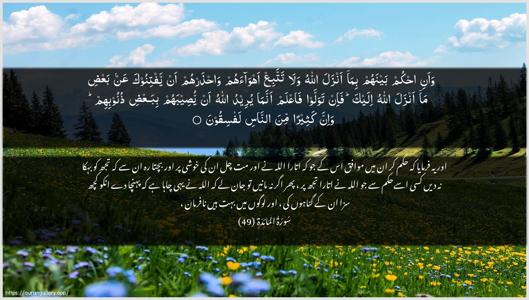 Al-Maaida Ayah 49 - Arabic + Urdu wallpaper