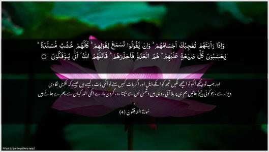 Al-Munaafiqoon Ayah 4 - Arabic + Urdu wallpaper