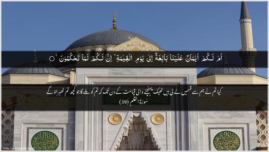 Al-Qalam Ayah 39 - Arabic + Urdu wallpaper