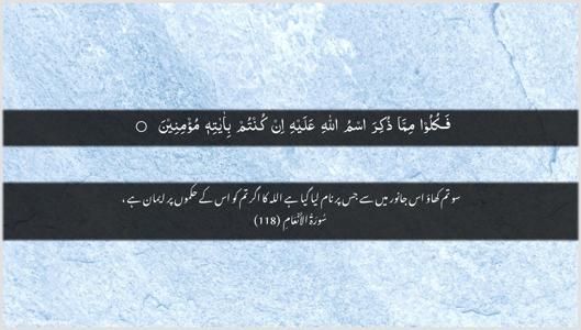 Al-An"aam Ayah 118 - Arabic + Urdu wallpaper