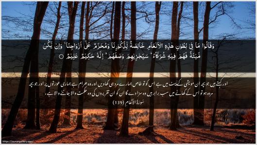 Al-An"aam Ayah 139 - Arabic + Urdu wallpaper