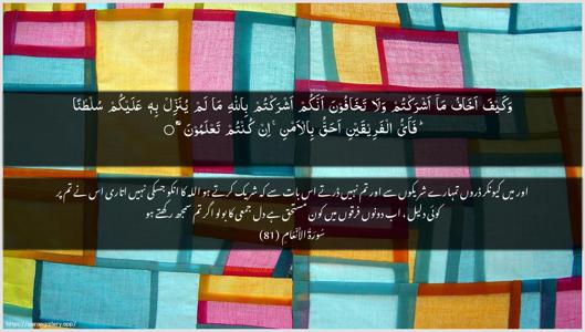 Al-An"aam Ayah 81 - Arabic + Urdu wallpaper