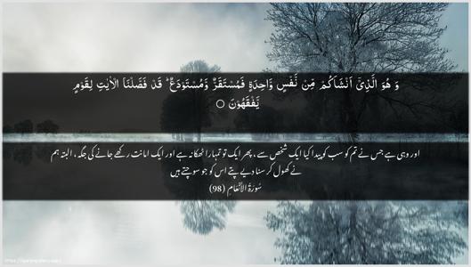 Al-An"aam Ayah 98 - Arabic + Urdu wallpaper
