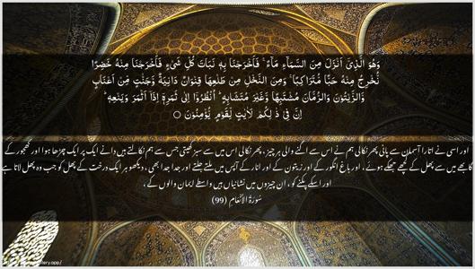 Al-An"aam Ayah 99 - Arabic + Urdu wallpaper