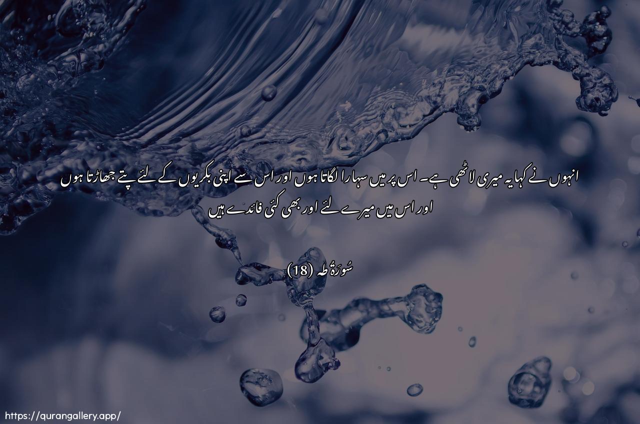 Surah Taa-Haa Ayah 18 of 20 HD Wallpaper: Download Beautiful horizontal Quran Verse Image | Qala hiya AAasaya atawakkaoAAalayha waahushshu biha AAala ghanameewaliya feeha maaribu okhra