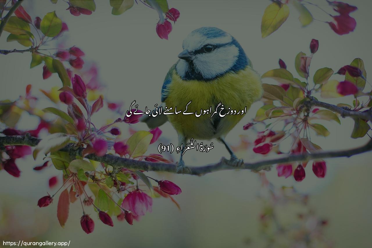 Surah Ash-Shu"araa Ayah 91 of 26 HD Wallpaper: Download Beautiful horizontal Quran Verse Image | Waburrizati aljaheemu lilghaween