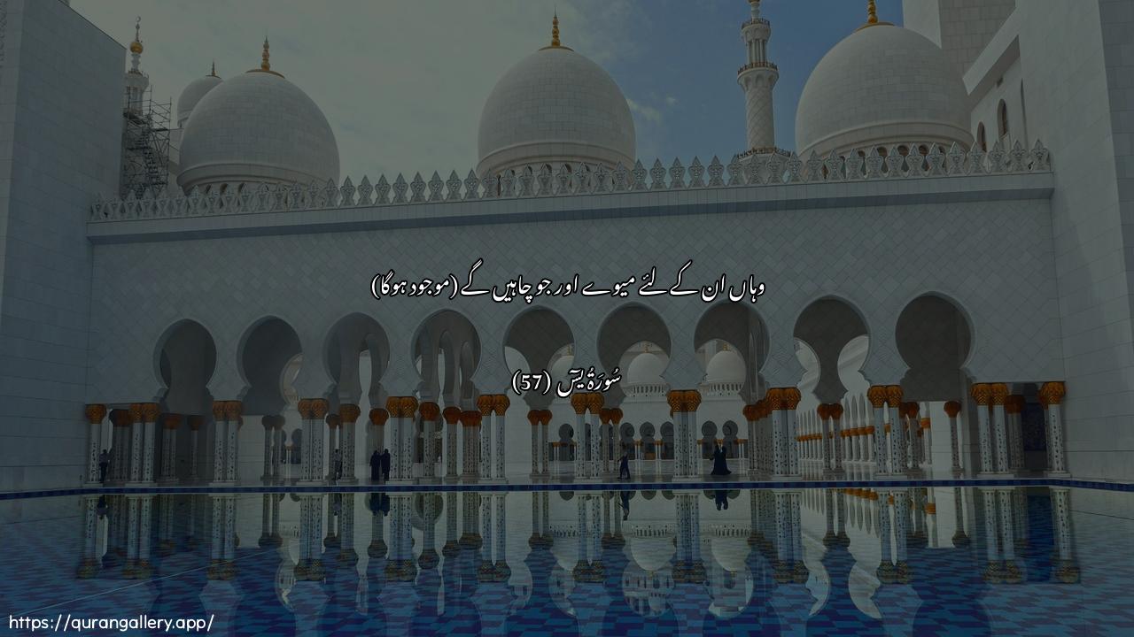 Surah Yaseen Ayah 57 of 36 HD Wallpaper: Download Beautiful horizontal Quran Verse Image | Lahum feeha fakihatun walahumma yaddaAAoon