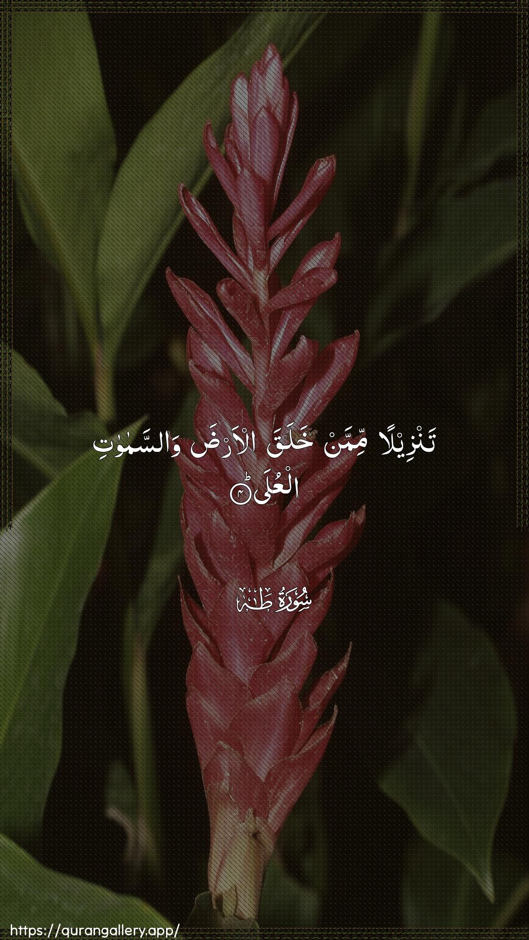 Surah Taa-Haa Ayah 4 of 20 HD Wallpaper: Download Beautiful vertical Quran Verse Image | Tanzeelan mimman khalaqa al-arda wassamawatialAAula