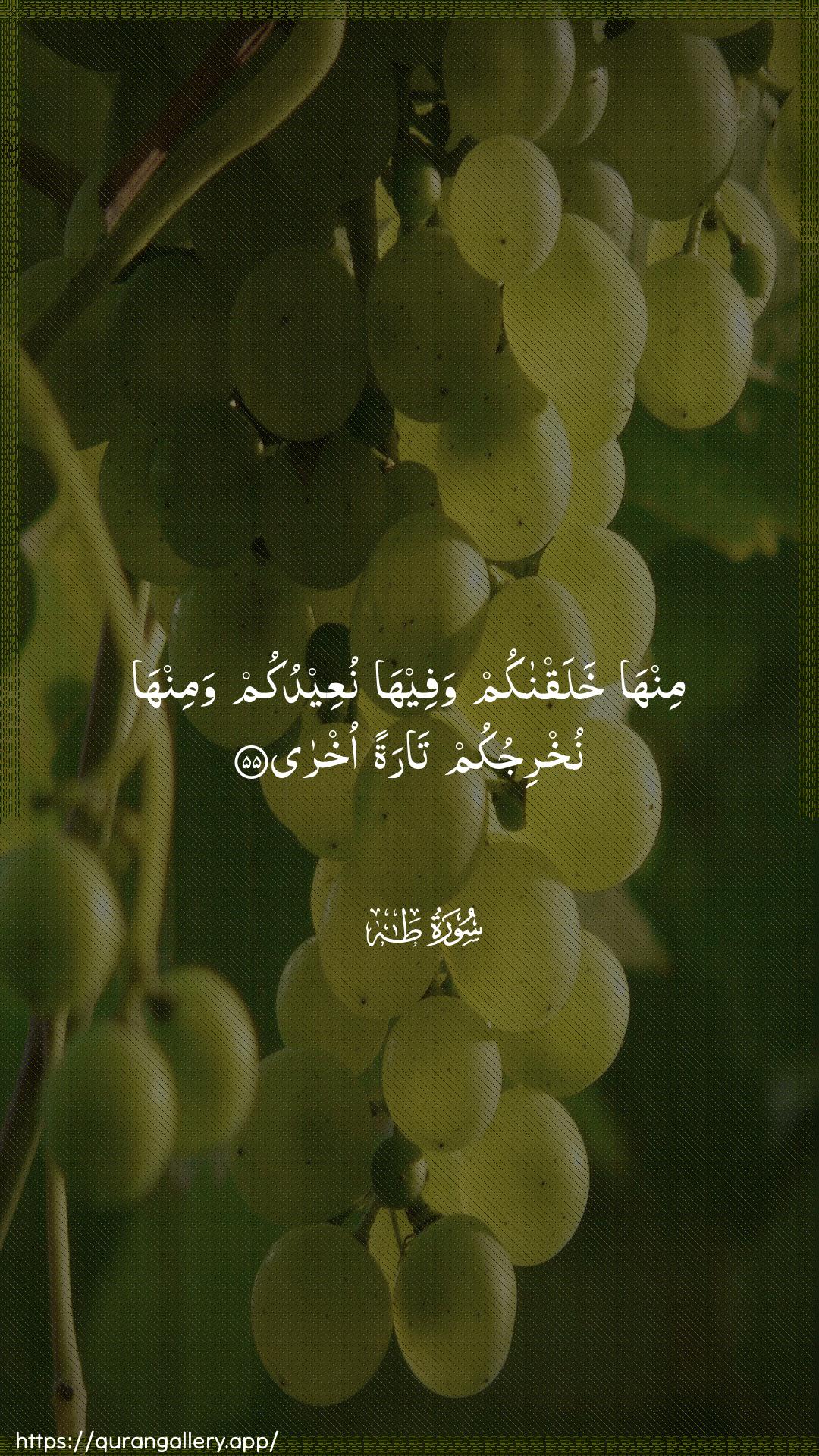 Surah Taa-Haa Ayah 55 of 20 HD Wallpaper: Download Beautiful vertical Quran Verse Image | Minha khalaqnakum wafeehanuAAeedukum waminha nukhrijukum taratan okhra