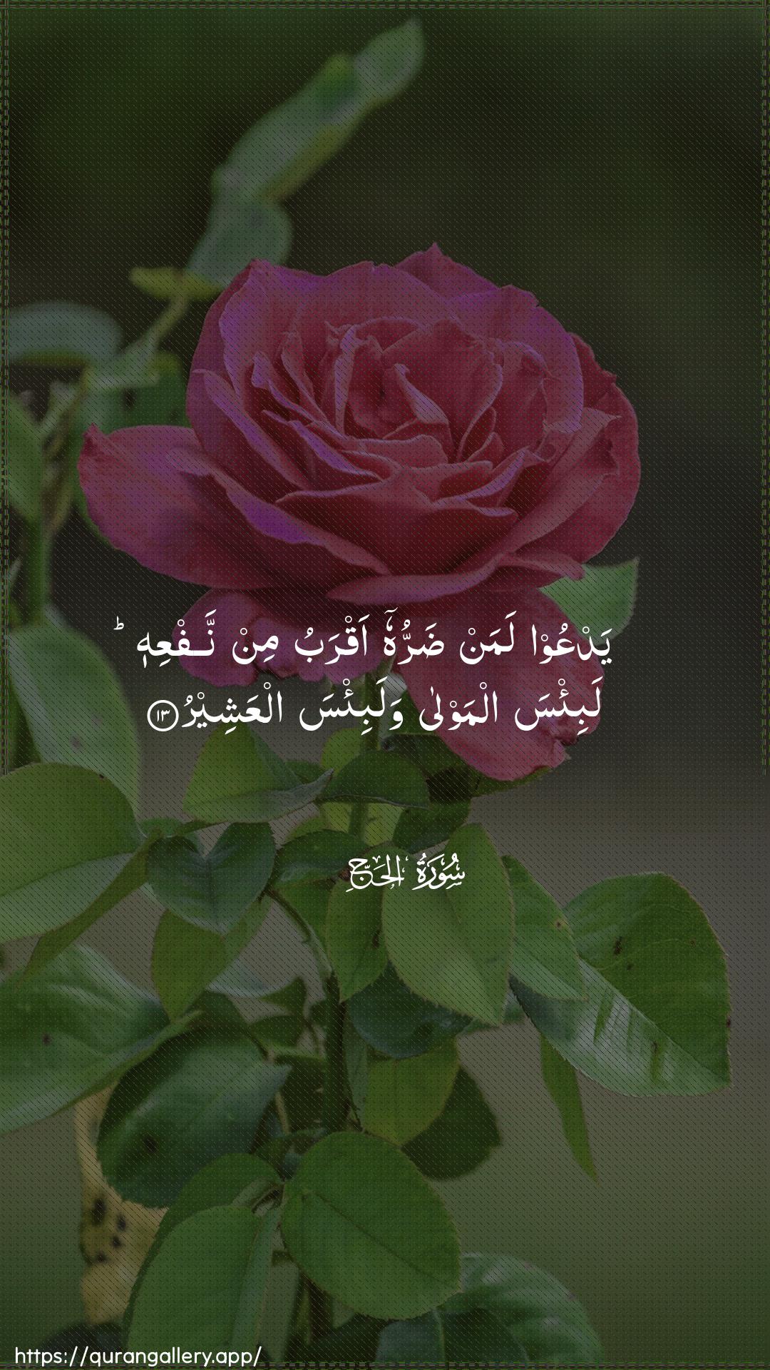 Surah Al-Hajj Ayah 13 of 22 HD Wallpaper: Download Beautiful vertical Quran Verse Image | YadAAoo laman darruhu aqrabu minnafAAihi labi/sa almawla walabi/sa alAAasheer