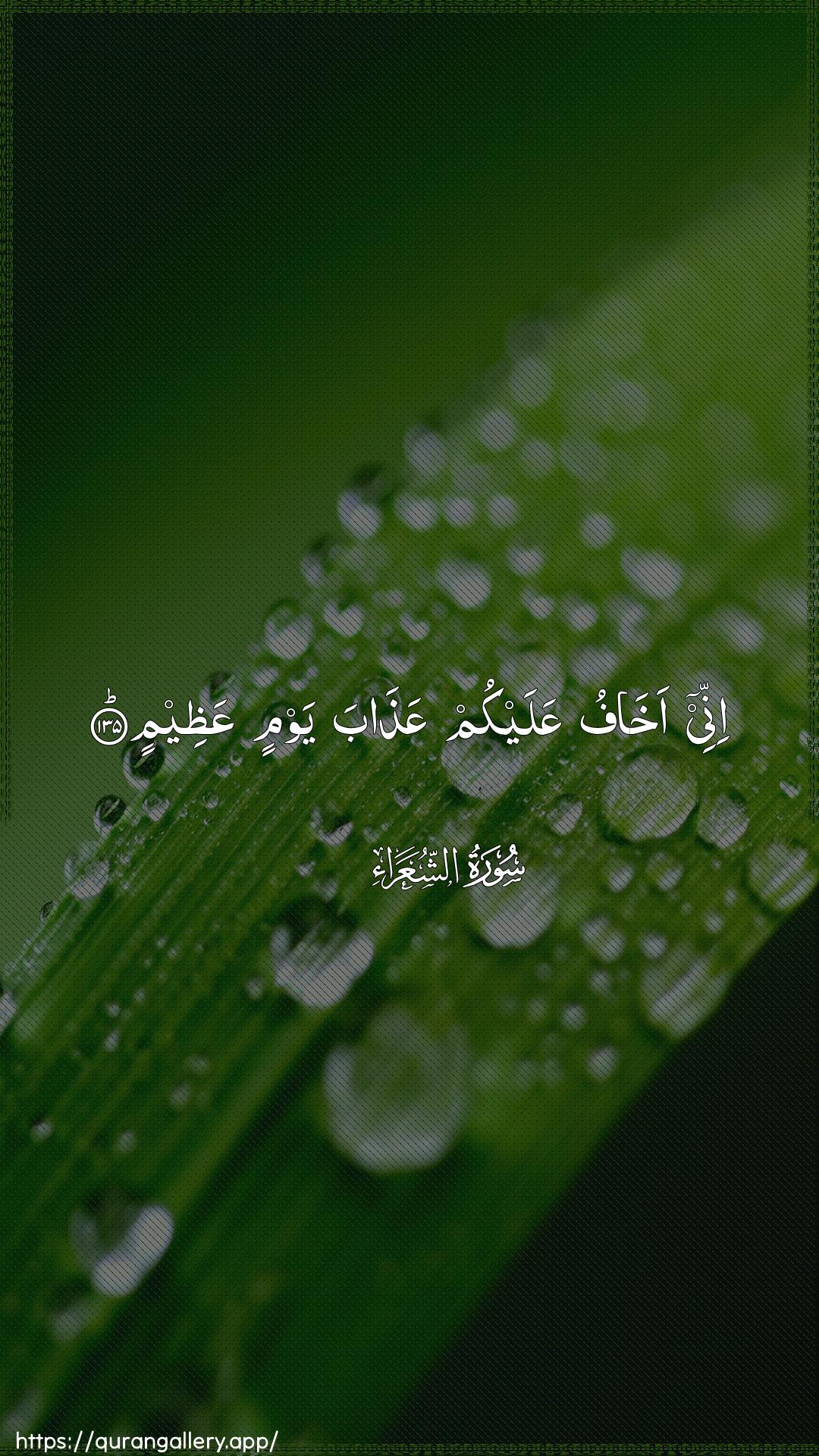 Surah Ash-Shu"araa Ayah 135 of 26 HD Wallpaper: Download Beautiful vertical Quran Verse Image | Innee akhafu AAalaykum AAathabayawmin AAatheem