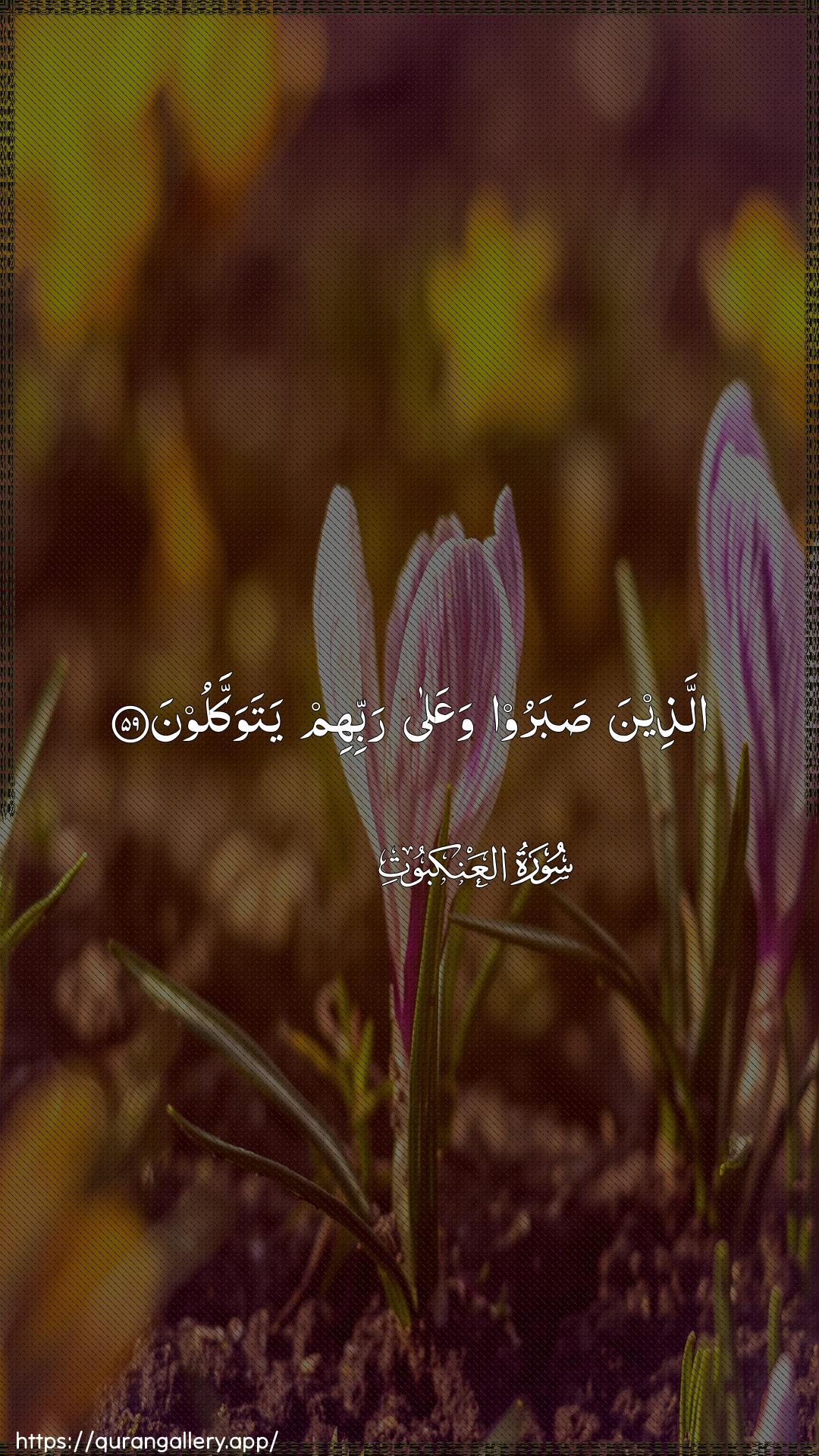 Surah Al-Ankaboot Ayah 59 of 29 HD Wallpaper: Download Beautiful vertical Quran Verse Image | Allatheena sabaroo waAAalarabbihim yatawakkaloon