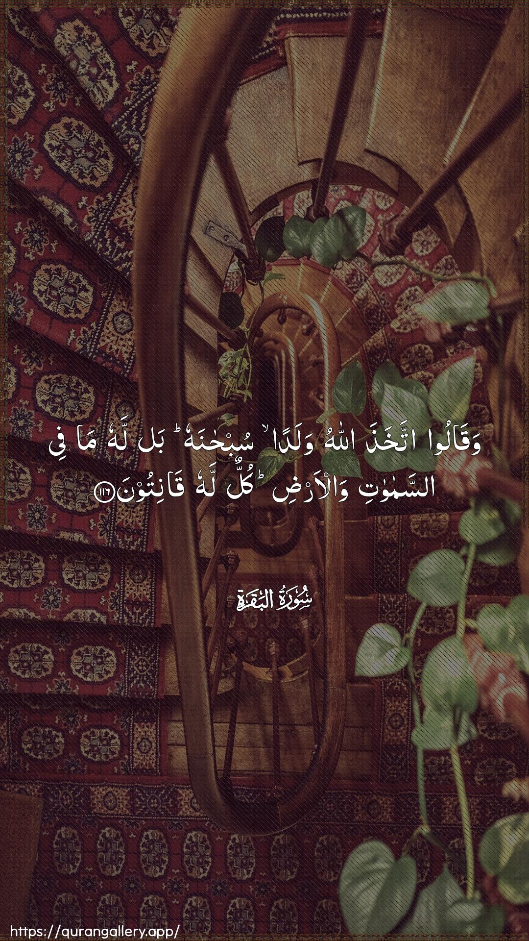 Surah Al-Baqara Ayah 116 of 2 HD Wallpaper: Download Beautiful vertical Quran Verse Image | Waqaloo itakhatha Allahuwaladan subhanahu bal lahu ma fee assamawatiwal-ardi kullun lahu qanitoon