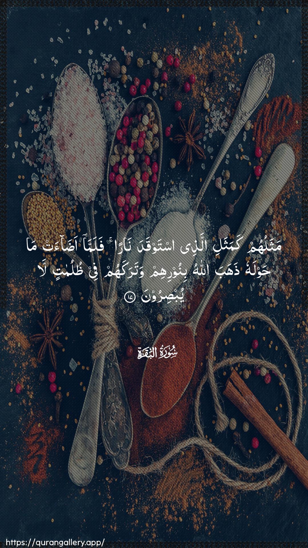 Surah Al-Baqara Ayah 17 of 2 HD Wallpaper: Download Beautiful vertical Quran Verse Image | Mathaluhum kamathali allatheeistawqada naran falamma adaat ma hawlahuthahaba Allahu binoorihim watarakahum fee thulumatinla yubsiroon