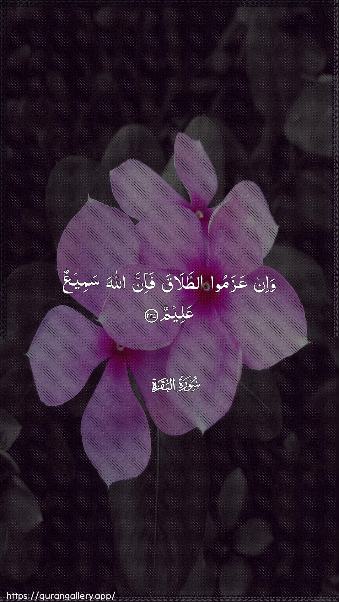 Surah Al-Baqara Ayah 227 of 2 HD Wallpaper: Download Beautiful vertical Quran Verse Image | Wa-in AAazamoo attalaqafa-inna Allaha sameeAAun AAaleem