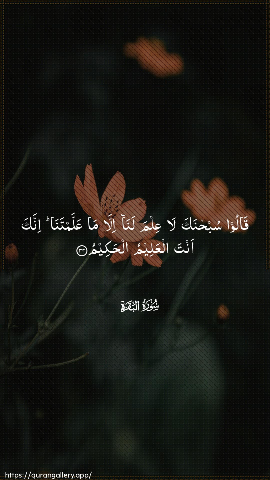 Surah Al-Baqara Ayah 32 of 2 HD Wallpaper: Download Beautiful vertical Quran Verse Image | Qaloo subhanaka laAAilma lana illa ma AAallamtanainnaka anta alAAaleemu alhakeem