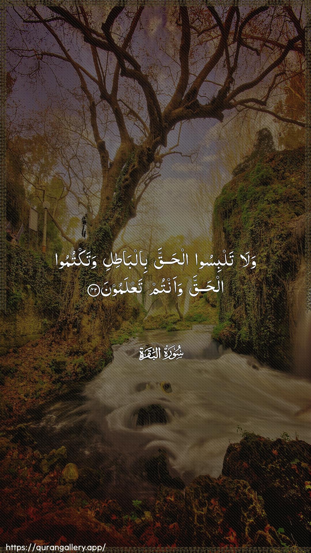 Surah Al-Baqara Ayah 42 of 2 HD Wallpaper: Download Beautiful vertical Quran Verse Image | Wala talbisoo alhaqqa bilbatiliwataktumoo alhaqqa waantum taAAlamoon