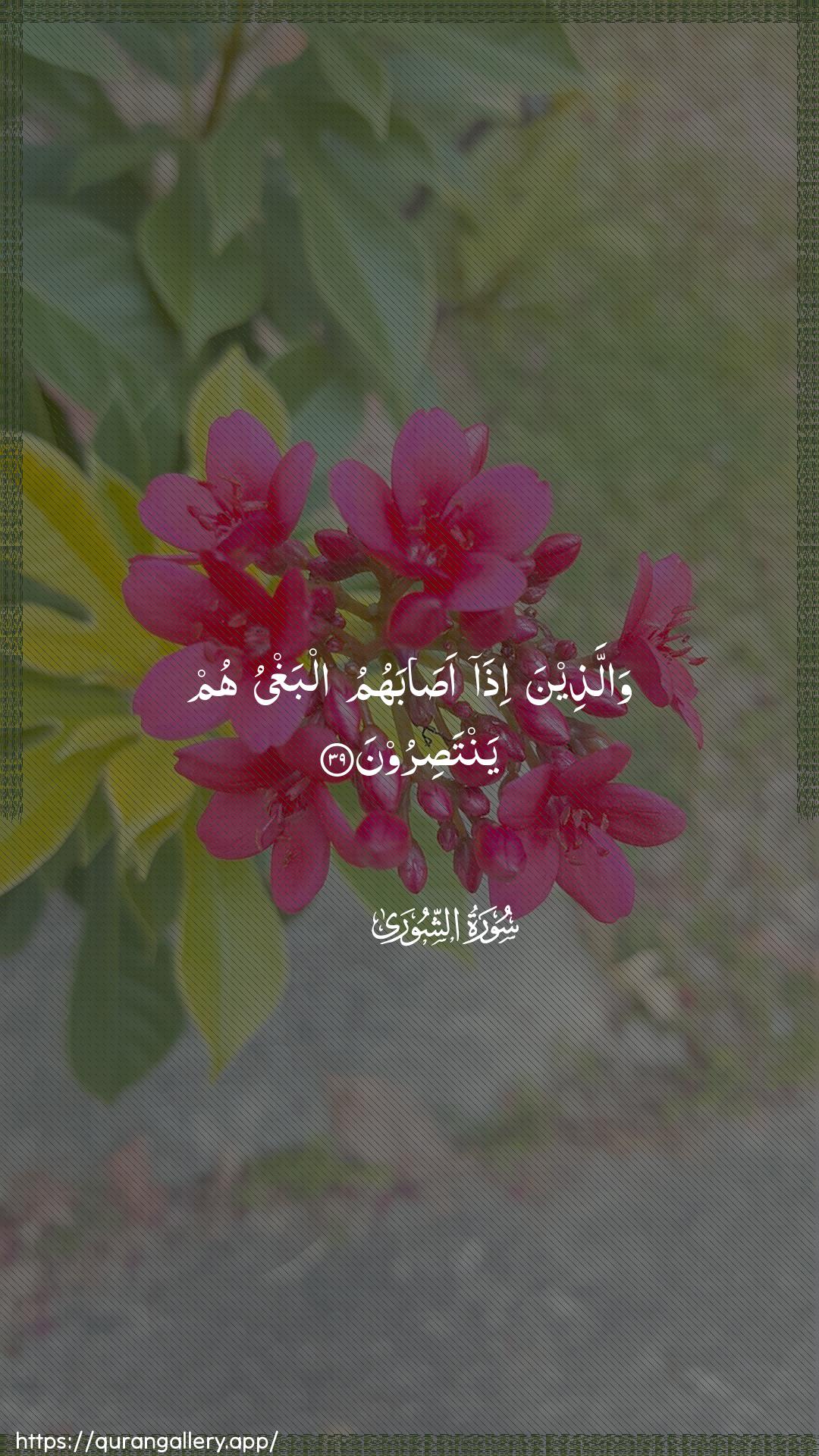 Surah Ash-Shura Ayah 39 of 42 HD Wallpaper: Download Beautiful vertical Quran Verse Image | Wallatheena itha asabahumualbaghyu hum yantasiroon