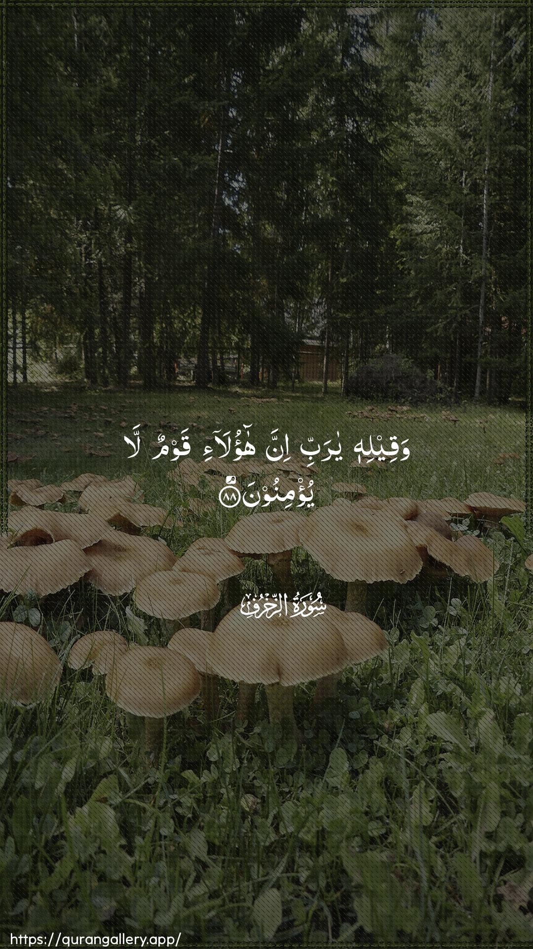 Surah Az-Zukhruf Ayah 88 of 43 HD Wallpaper: Download Beautiful vertical Quran Verse Image | Waqeelihi ya rabbi inna haola-iqawmun la yu/minoon