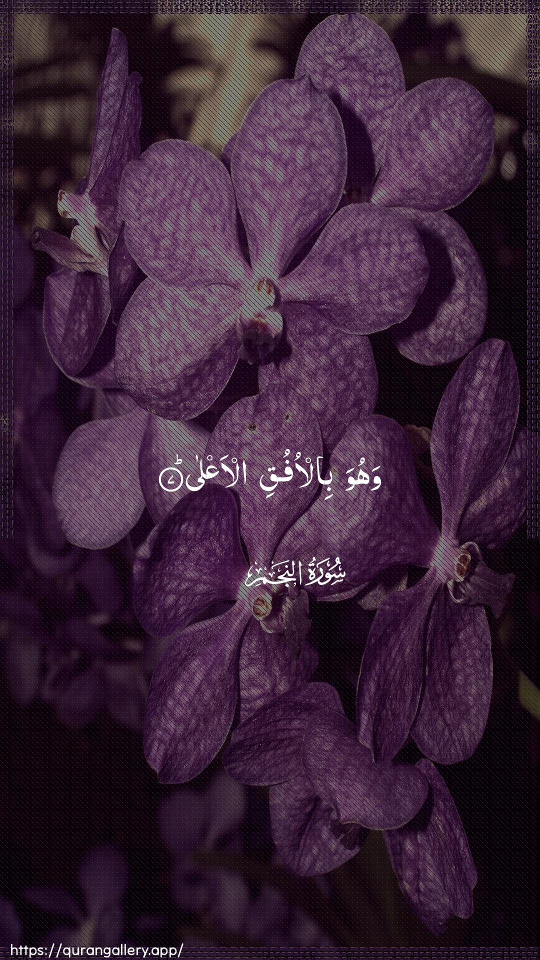 Surah An-Najm Ayah 7 of 53 HD Wallpaper: Download Beautiful vertical Quran Verse Image | Wahuwa bil-ofuqi al-aAAla