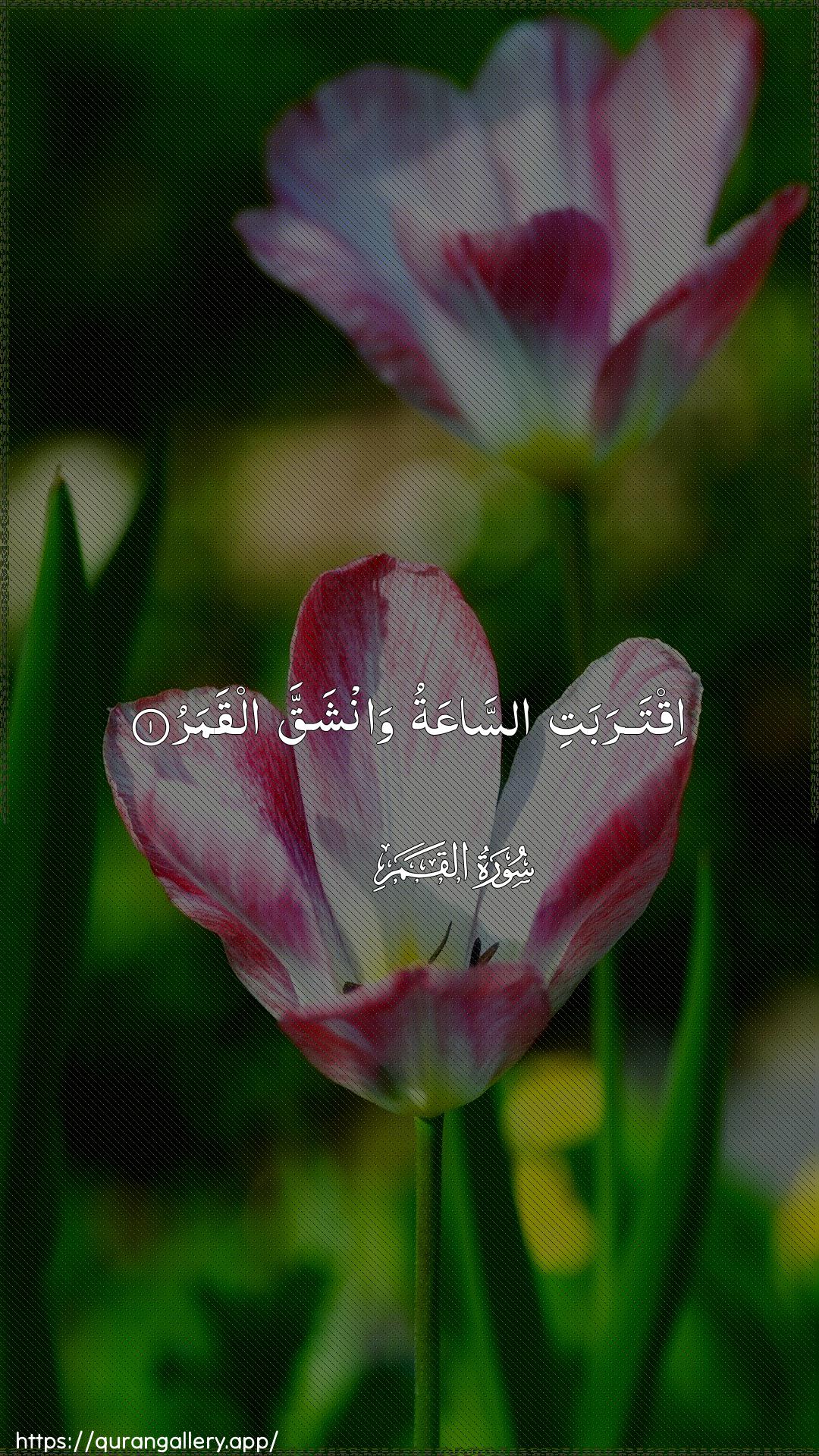 Surah Al-Qamar Ayah 1 of 54 HD Wallpaper: Download Beautiful vertical Quran Verse Image | Iqtarabati assaAAatu wanshaqqaalqamar