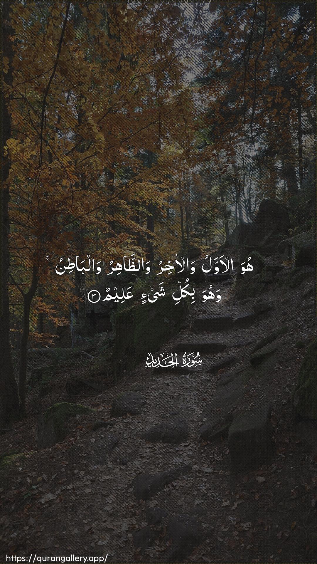 Surah Al-Hadid Ayah 3 of 57 HD Wallpaper: Download Beautiful vertical Quran Verse Image | Huwa al-awwalu wal-akhiru waththahiruwalbatinu wahuwa bikulli shay-in AAaleem