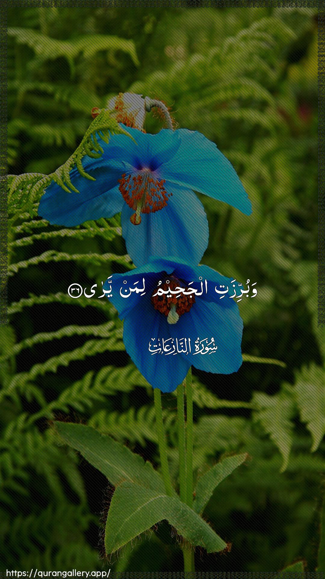 Surah An-Naazi"aat Ayah 36 of 79 HD Wallpaper: Download Beautiful vertical Quran Verse Image | Waburrizati aljaheemu liman yara