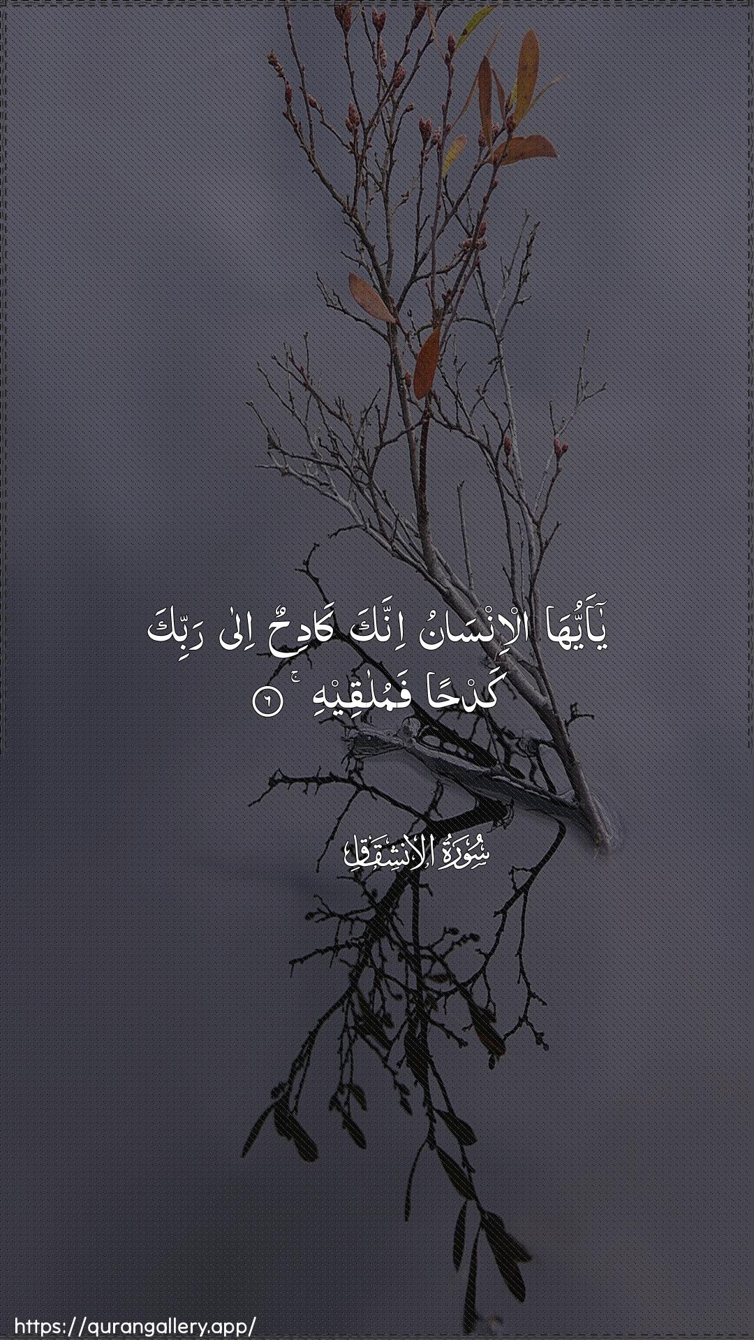 Surah Al-Inshiqaaq Ayah 6 of 84 HD Wallpaper: Download Beautiful vertical Quran Verse Image | Ya ayyuha al-insanuinnaka kadihun ila rabbika kadhanfamulaqeeh