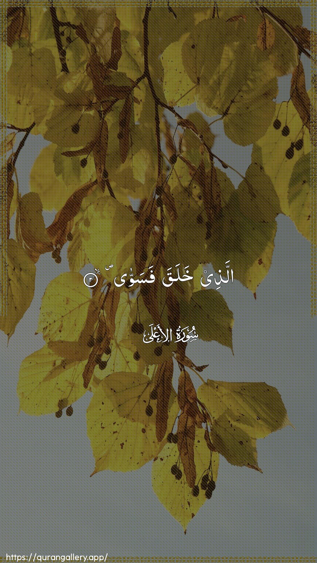 Surah Al-A"laa Ayah 2 of 87 HD Wallpaper: Download Beautiful vertical Quran Verse Image | Allathee khalaqa fasawwa