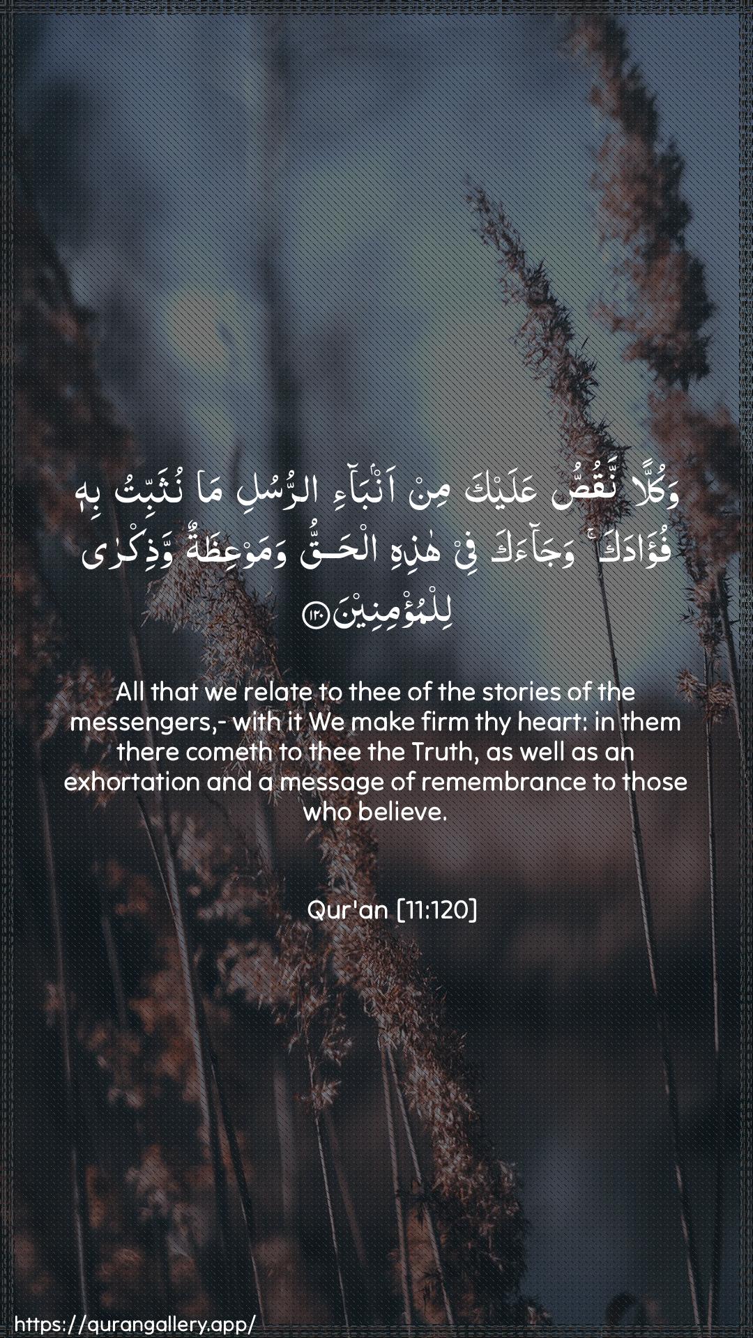 Surah Hud Ayah 120 of 11 HD Wallpaper: Download Beautiful vertical Quran Verse Image | Wakullan naqussu AAalayka min anba-iarrusuli ma nuthabbitu bihi fu-adaka wajaakafee hathihi alhaqqu wamawAAithatun wathikralilmu/mineen