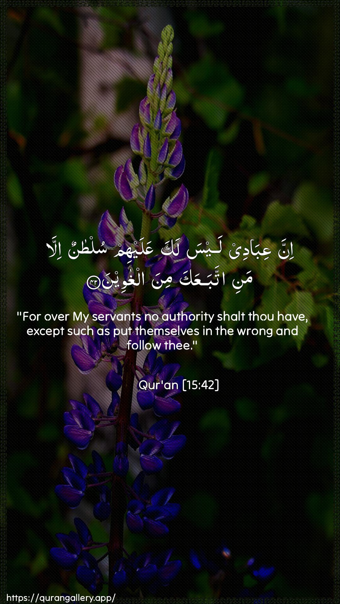 Surah Al-Hijr Ayah 42 of 15 HD Wallpaper: Download Beautiful vertical Quran Verse Image | Inna AAibadee laysa laka AAalayhimsultanun illa mani ittabaAAaka mina alghaween